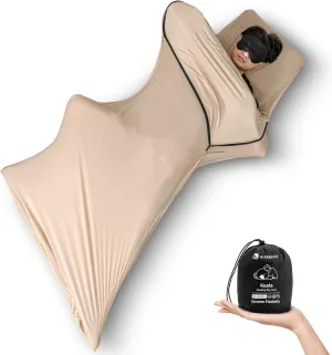 HIKEMAN Lightweight Sleeping Bag Liner - Portable Travel Sheet,Adult Sleep Sack,210x80cm Camping Sheet with Pillow Pocket for Hotels Backpacking Camping Hiking Trains (Light Tan)