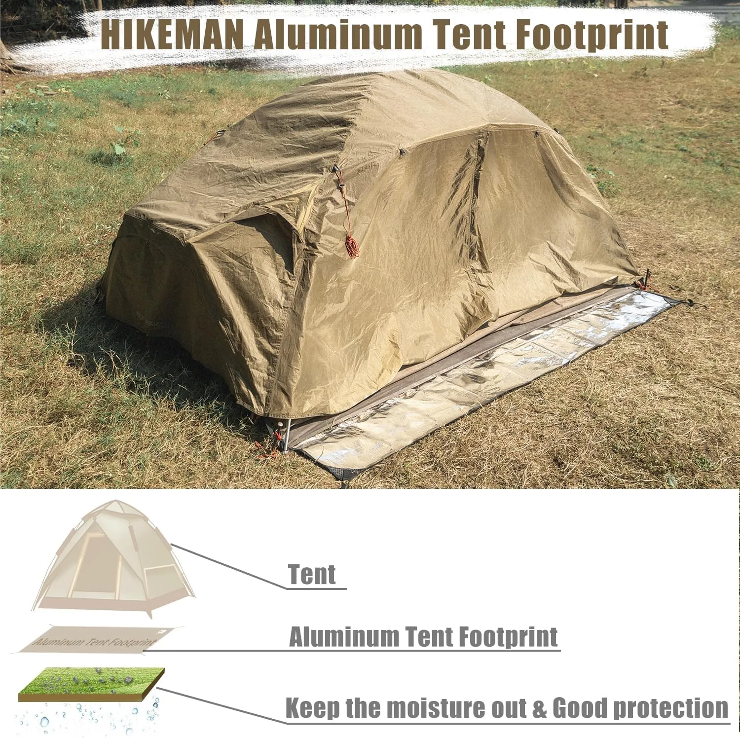 HIKEMAN Tent Footprint Waterproof Camping Tarp Strong and Durable Aluminum Tent Floor Ground Sheet Mat Tent Footprint Mat for Hiking, Camping, Backpacking, Hammock, Picnic (160 * 200cm)