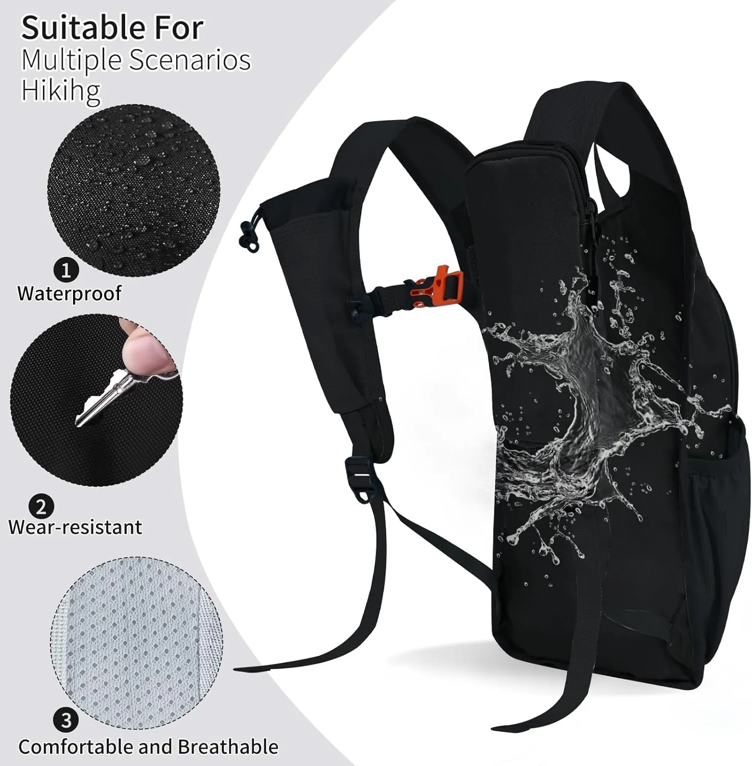 Hiking Backpack 10L/15L Small Daypack Lightweight Packable Travel Foldable Water Resistan for Women Men (Black, 10L)