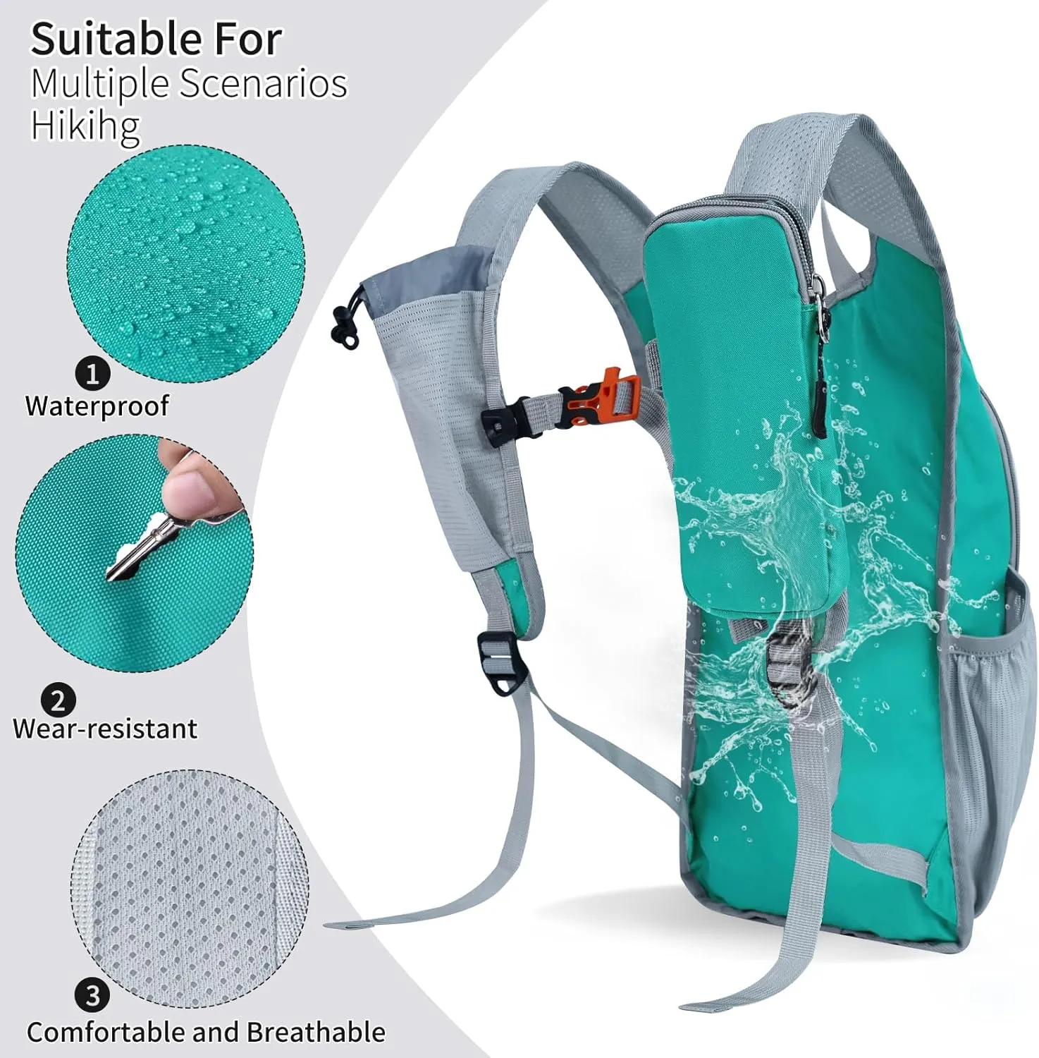 Hiking Backpack 10L/15L Small Daypack Lightweight Packable Travel Foldable Water Resistan for Women Men (Lake Green, 10L)