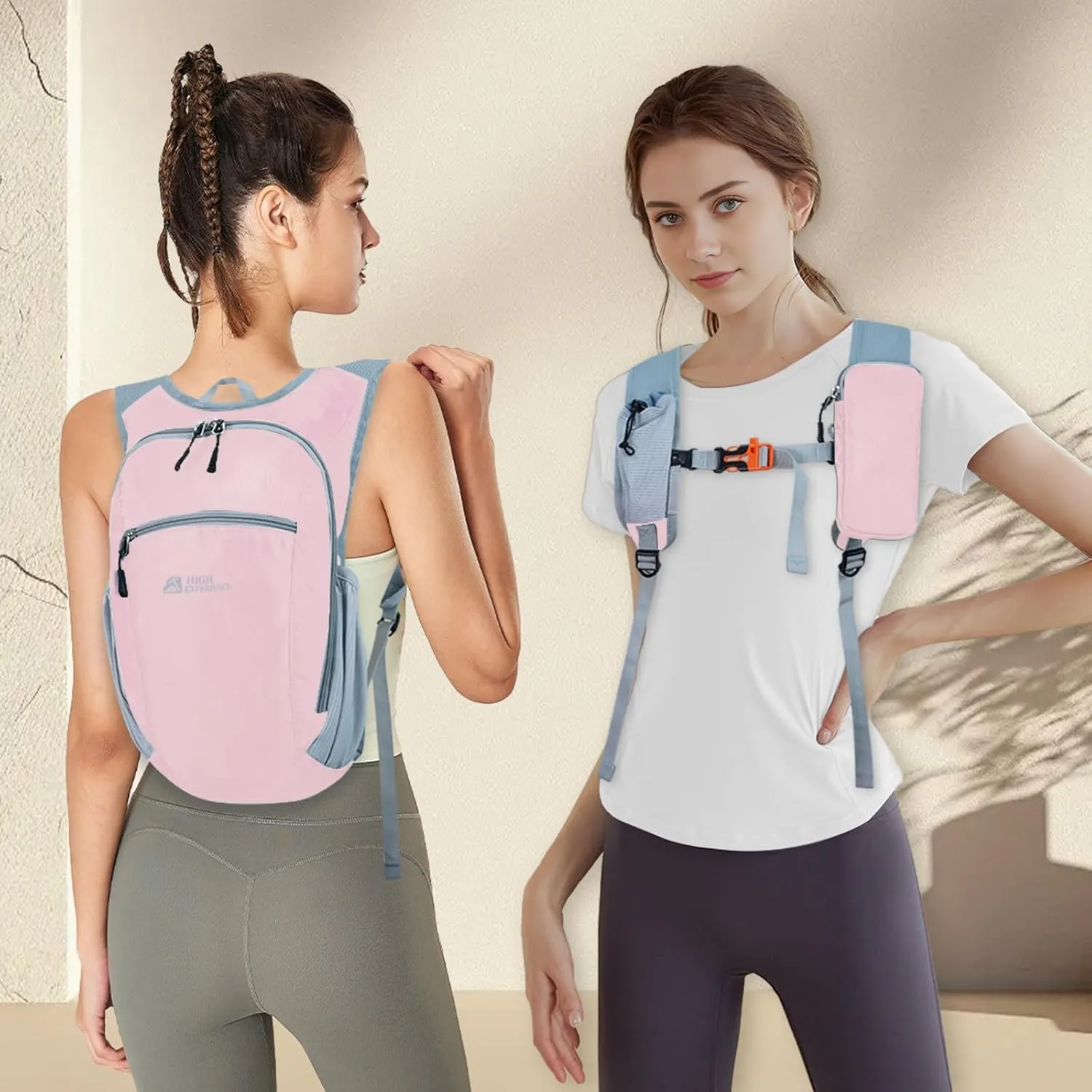 Hiking Backpack 10L/15L Small Daypack Lightweight Packable Travel Foldable Water Resistan for Women Men (Pink, 15L)