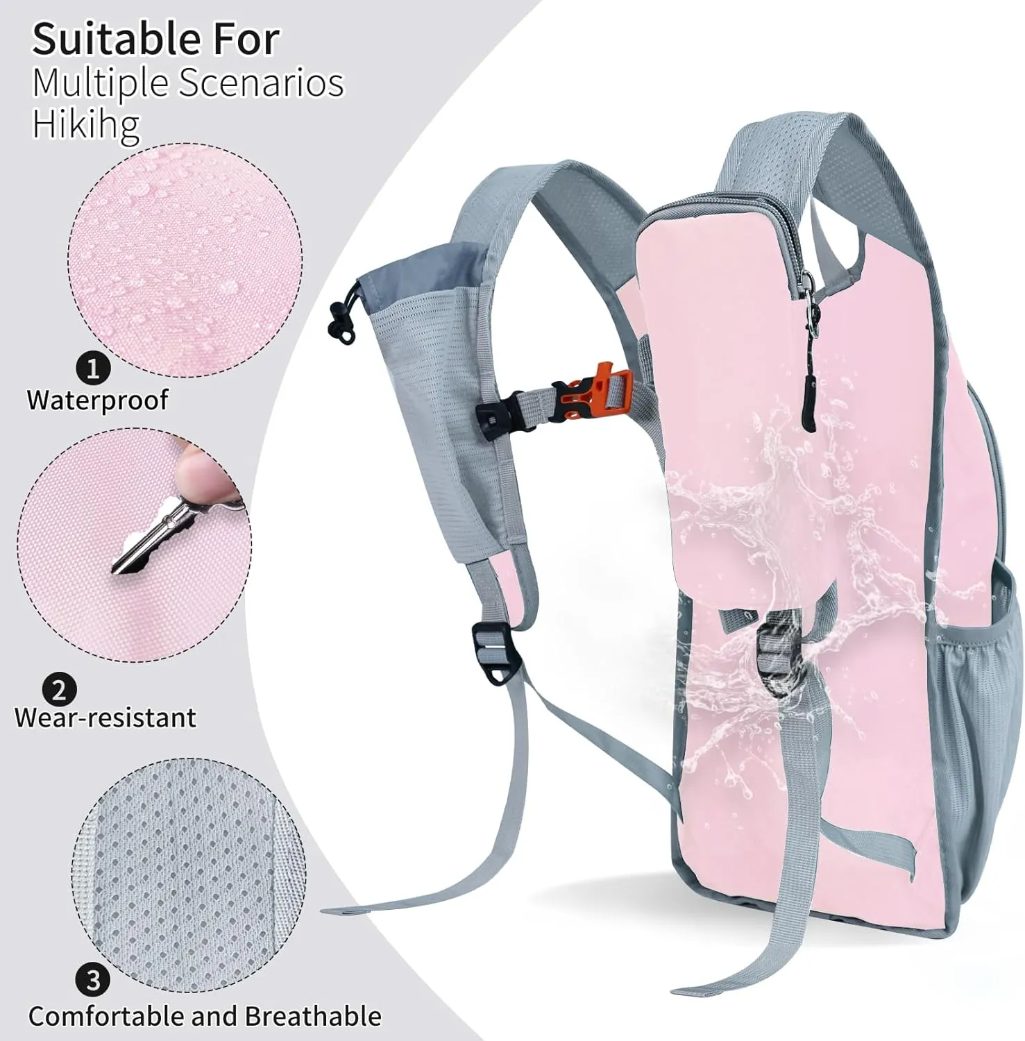 Hiking Backpack 10L/15L Small Daypack Lightweight Packable Travel Foldable Water Resistan for Women Men (Pink, 15L)