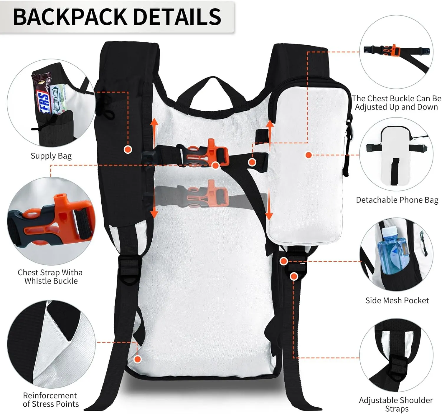 Hiking Backpack 10L/15L Small Daypack Lightweight Packable Travel Foldable Water Resistan for Women Men (White, 10L)