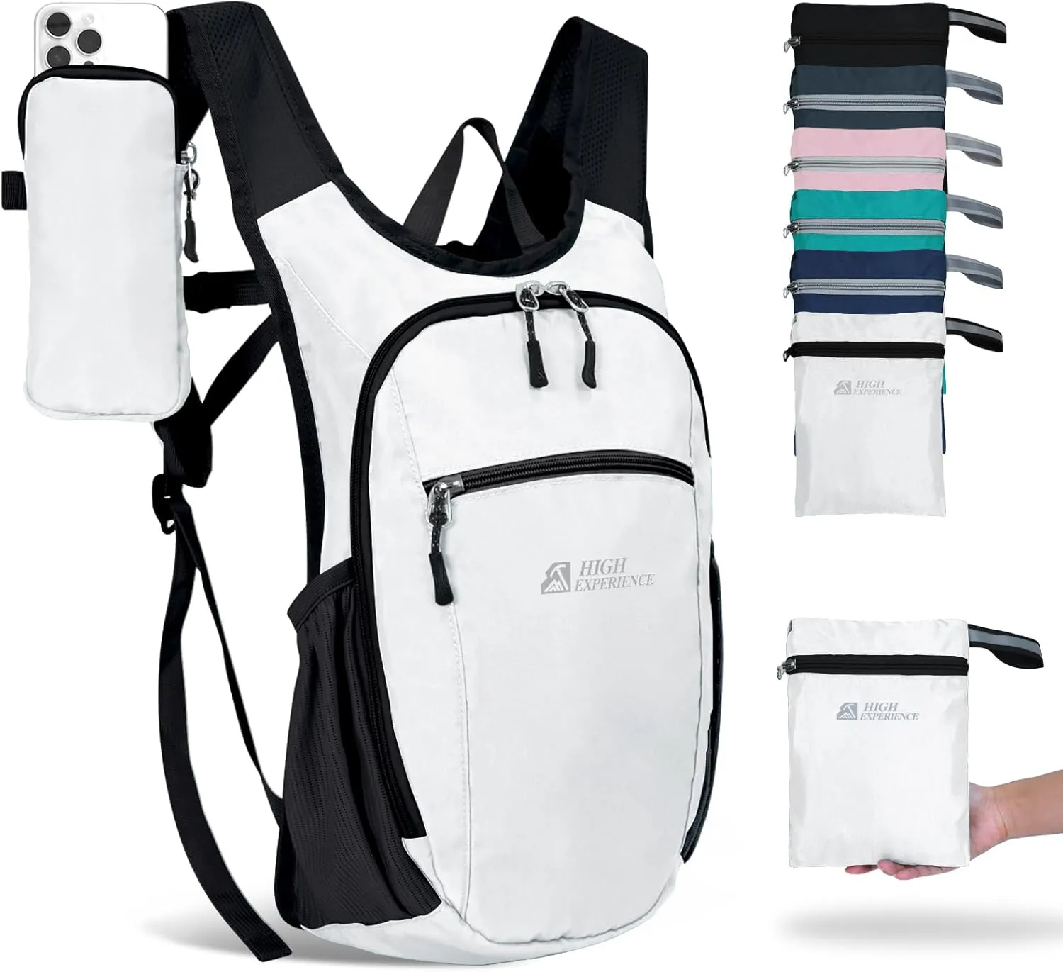 Hiking Backpack 10L/15L Small Daypack Lightweight Packable Travel Foldable Water Resistan for Women Men (White, 10L)