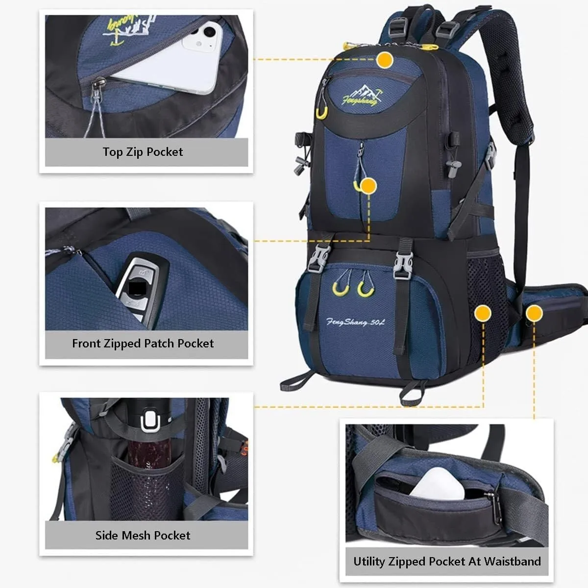 Hiking Backpack 50L Climbing Camping Backpack Large Rucksack for Trekking Travel Outdoor Sport(Navy)
