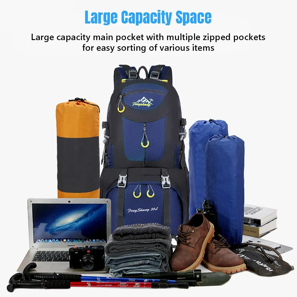 Hiking Backpack 50L Climbing Camping Backpack Large Rucksack for Trekking Travel Outdoor Sport(Navy)