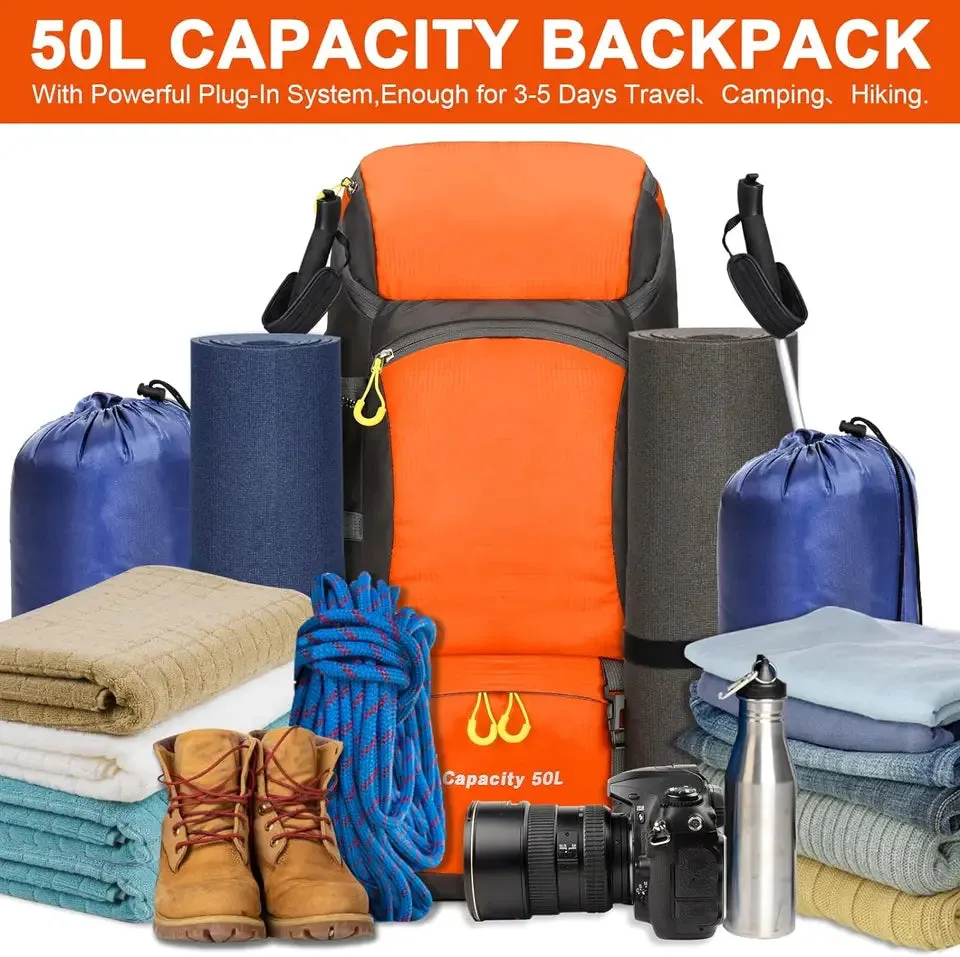 Hiking Backpack Waterproof 50L Lightweight Travel BackpackRain Cover for Camping Trekking Hiking Walking Outdoor Sports