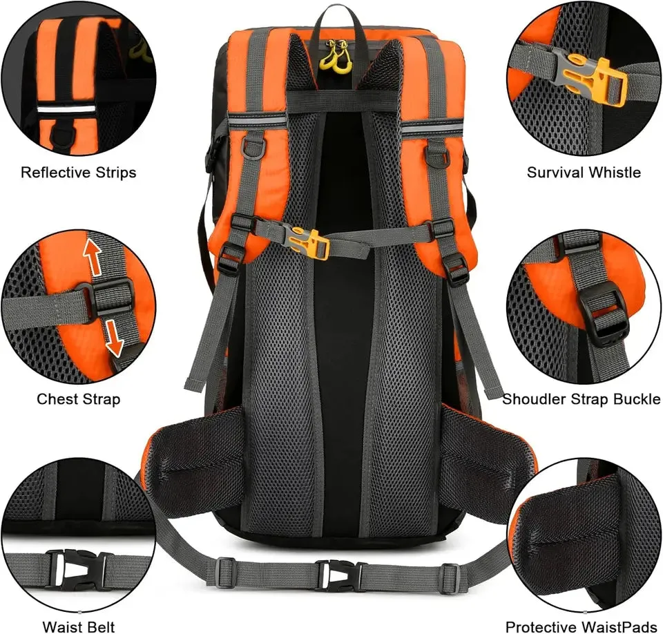 Hiking Backpack Waterproof 50L Lightweight Travel BackpackRain Cover for Camping Trekking Hiking Walking Outdoor Sports