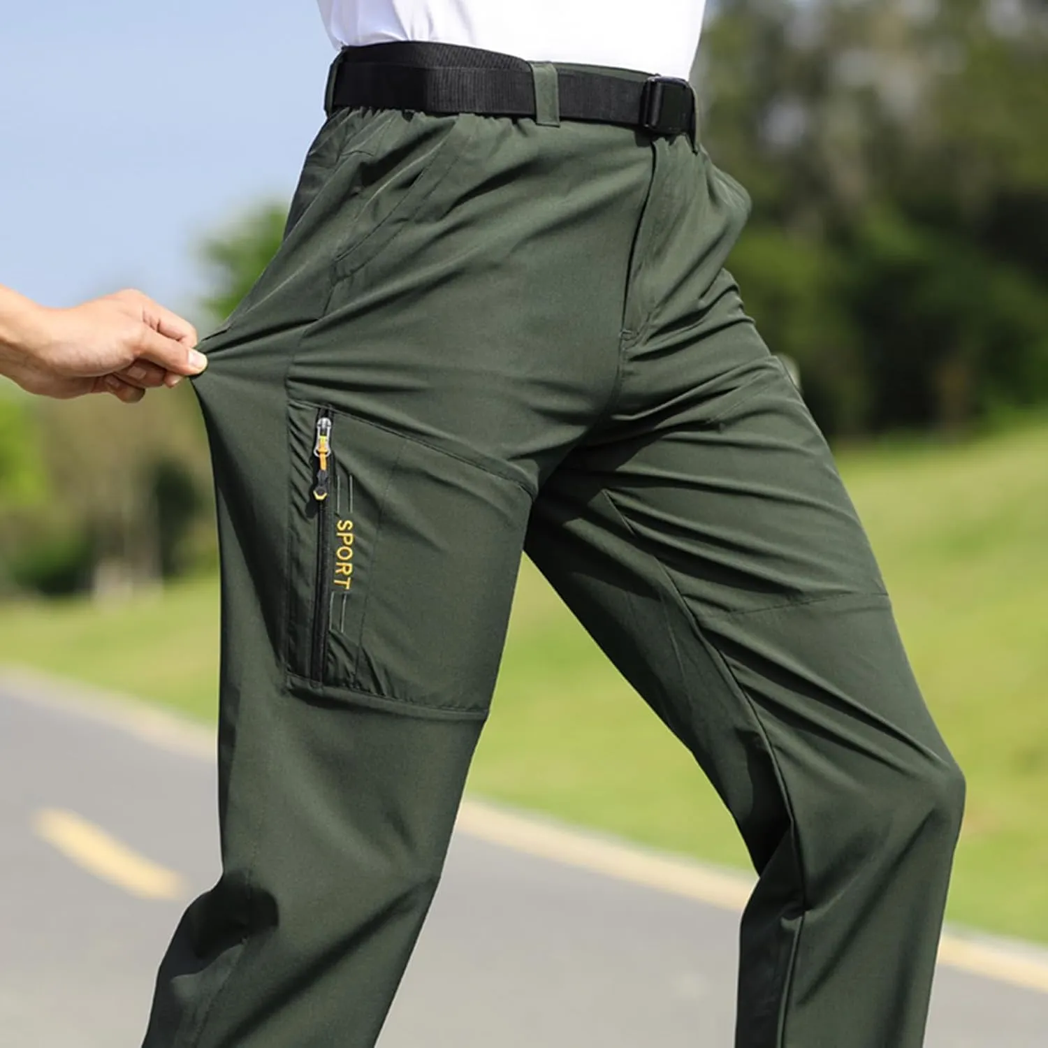 Hiking Pants Men with Belt 5 Pockets Waterproof Lightweight Quick Dry Travel Fishing Workout Outdoor Pant Active Wear