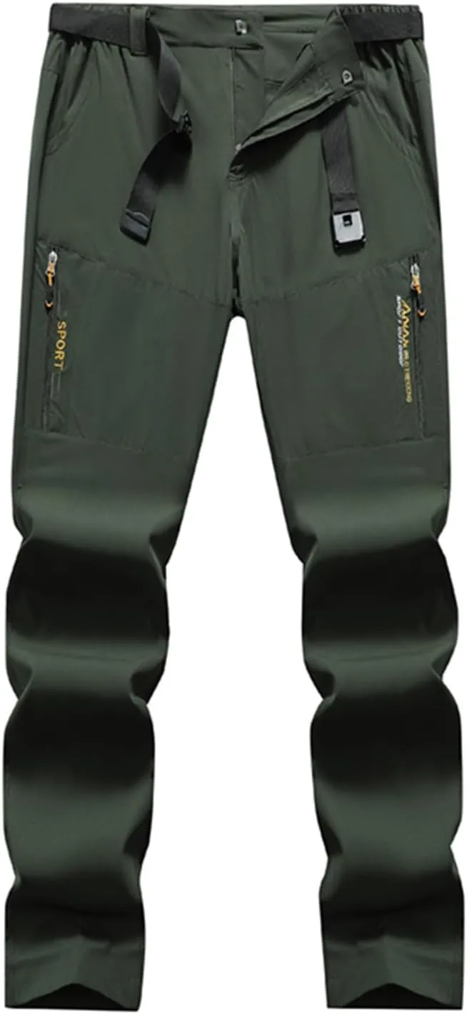 Hiking Pants Men with Belt 5 Pockets Waterproof Lightweight Quick Dry Travel Fishing Workout Outdoor Pant Active Wear