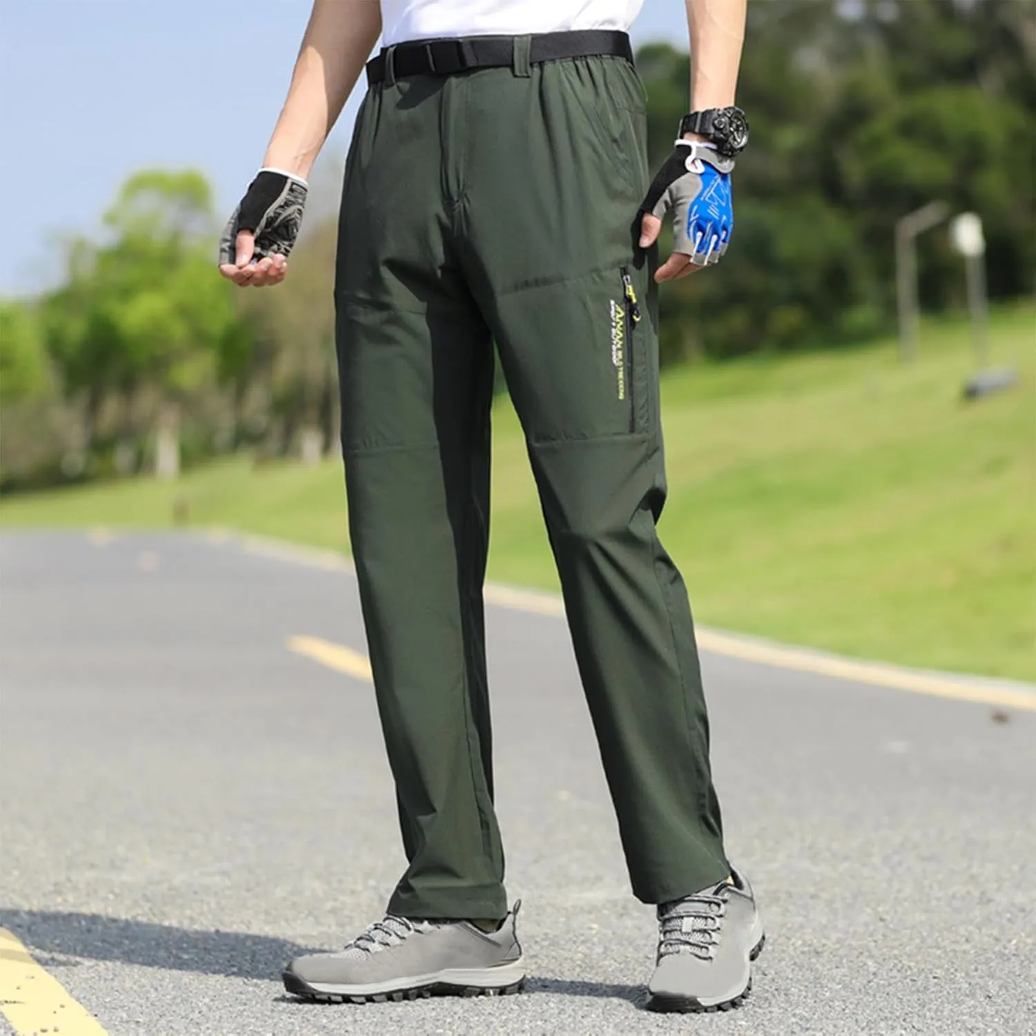 Hiking Pants Men with Belt 5 Pockets Waterproof Lightweight Quick Dry Travel Fishing Workout Outdoor Pant Active Wear