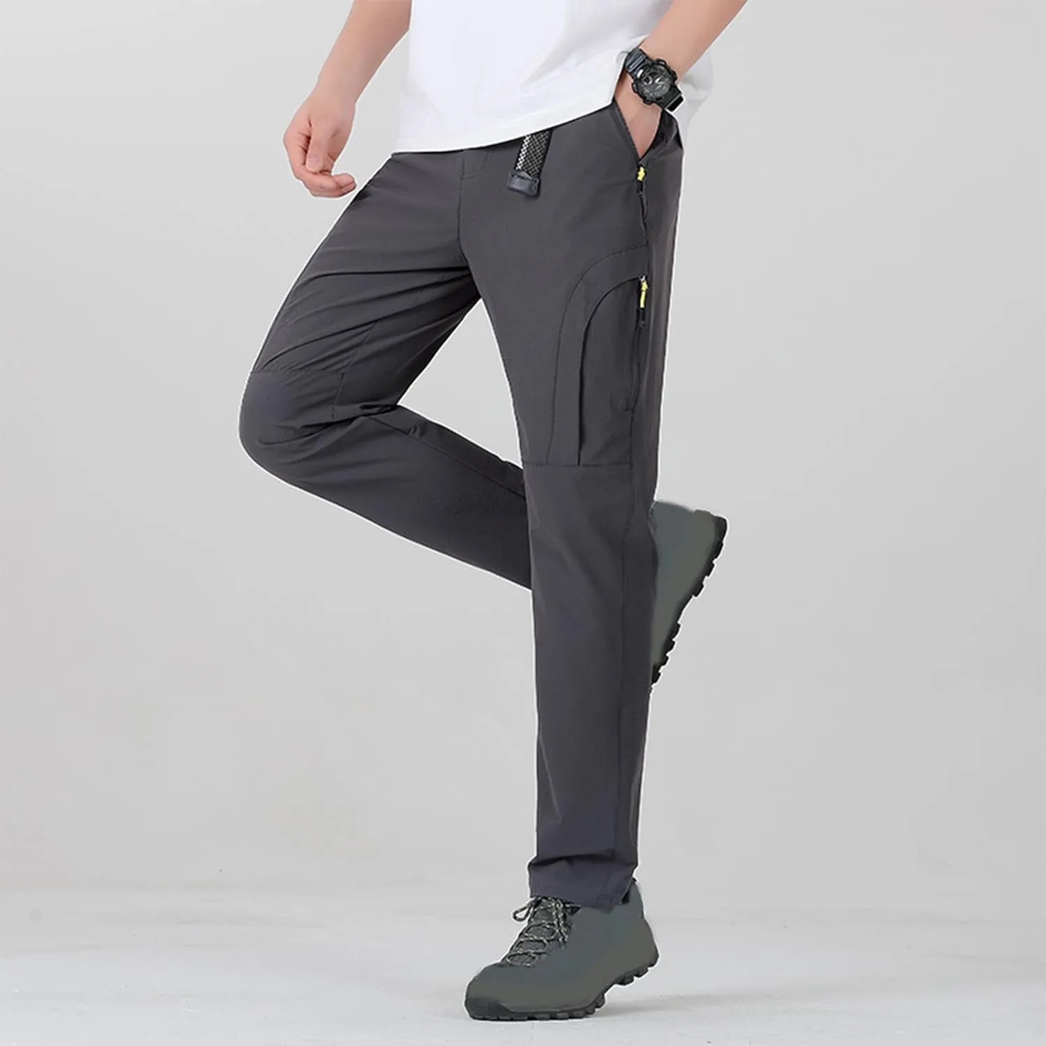 Hiking Pants Men with Belt 5 Zipper Pockets Waterproof Lightweight Quick Dry Travel Fishing Work Outdoor Pant Stretchy