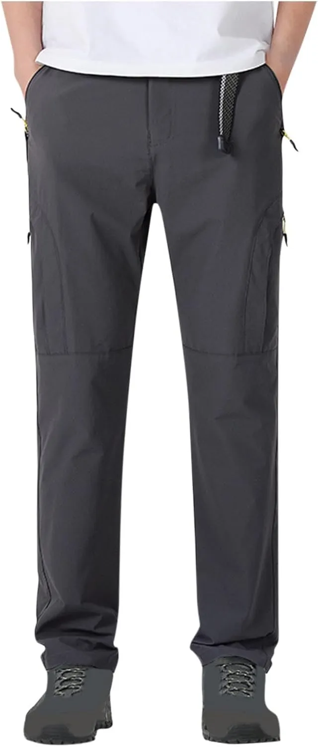 Hiking Pants Men with Belt 5 Zipper Pockets Waterproof Lightweight Quick Dry Travel Fishing Work Outdoor Pant Stretchy
