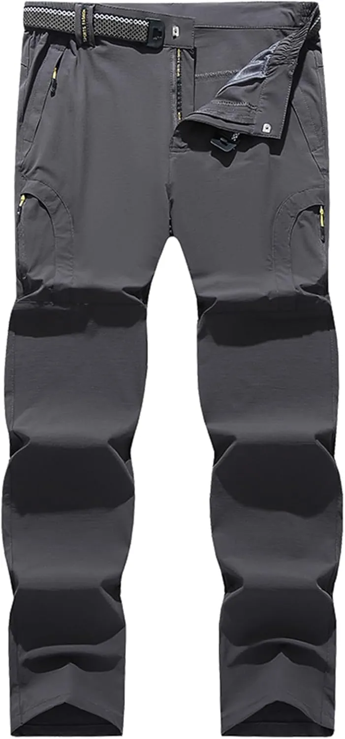 Hiking Pants Men with Belt 5 Zipper Pockets Waterproof Lightweight Quick Dry Travel Fishing Work Outdoor Pant Stretchy