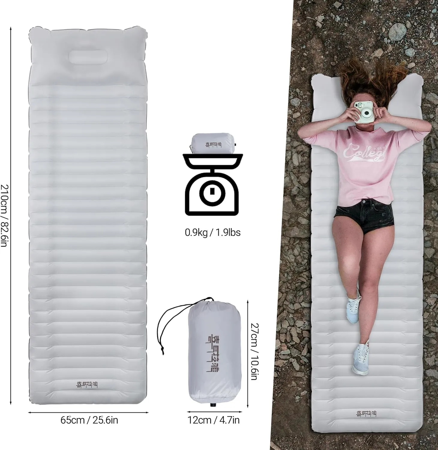 Himalaya Backpacking Sleeping Pad with Pillow Inflatable Sleeping Pad for Camping with 4-Layer Design - 3.3 R Value - Thick 3.9" -20D Nylon TPU Reversible Sleeping Pad Lightweight Waterproof