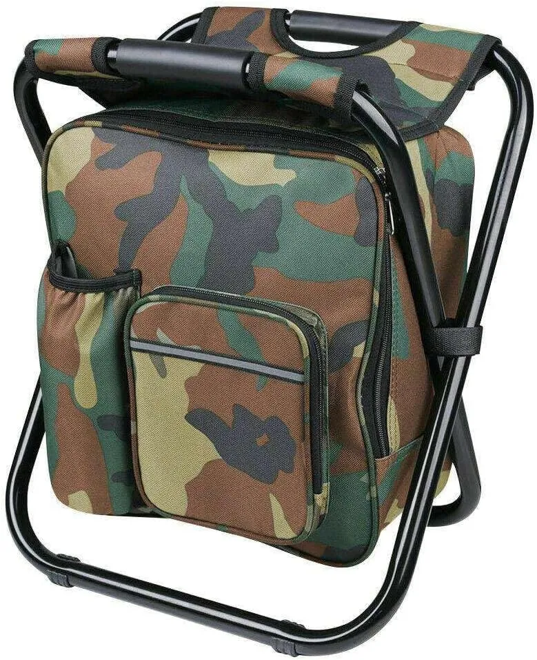 HKYH Foldable Fishing Chair Stool Backpack Hiking Camping Chair with Storage Cool Bag Patio Furniture Outdoor Furniture Camping Accessories Patio Chairs Camping Gear Camping Chair Fo
