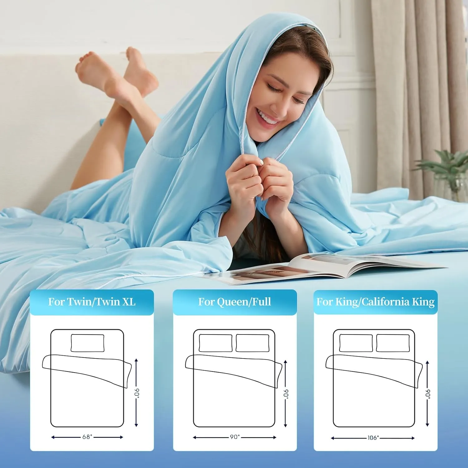 HLLBLL® Cooling Comforter, Ultra Cold Fiber Technology, All-Season Lightweight Blanket to Quickly Cool Down,Deep Sleep Throughout The Night (Aqua Blue, Full/Queen (90"x90"))