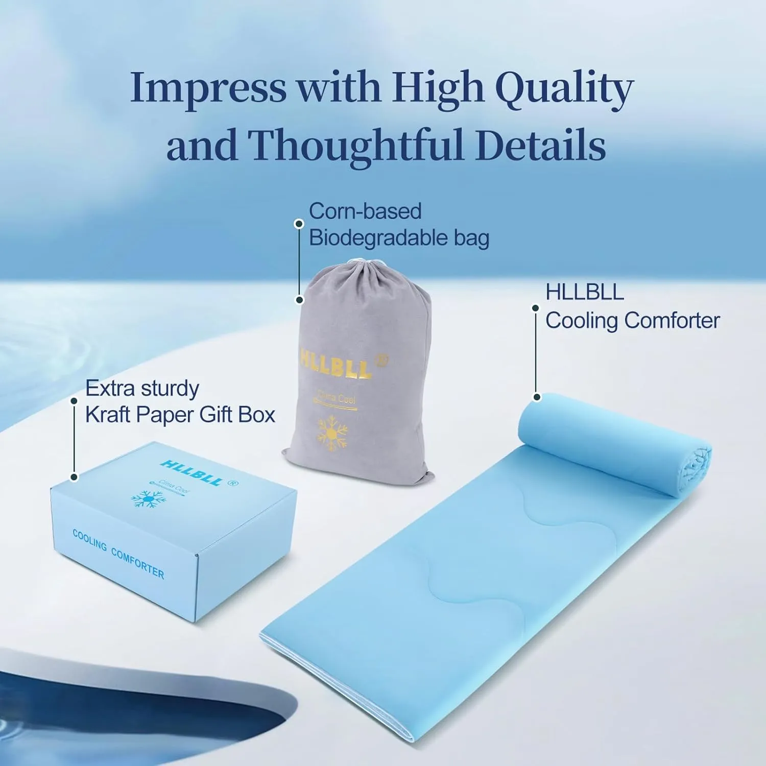 HLLBLL® Cooling Comforter, Ultra Cold Fiber Technology, All-Season Lightweight Blanket to Quickly Cool Down,Deep Sleep Throughout The Night (Aqua Blue, Full/Queen (90"x90"))