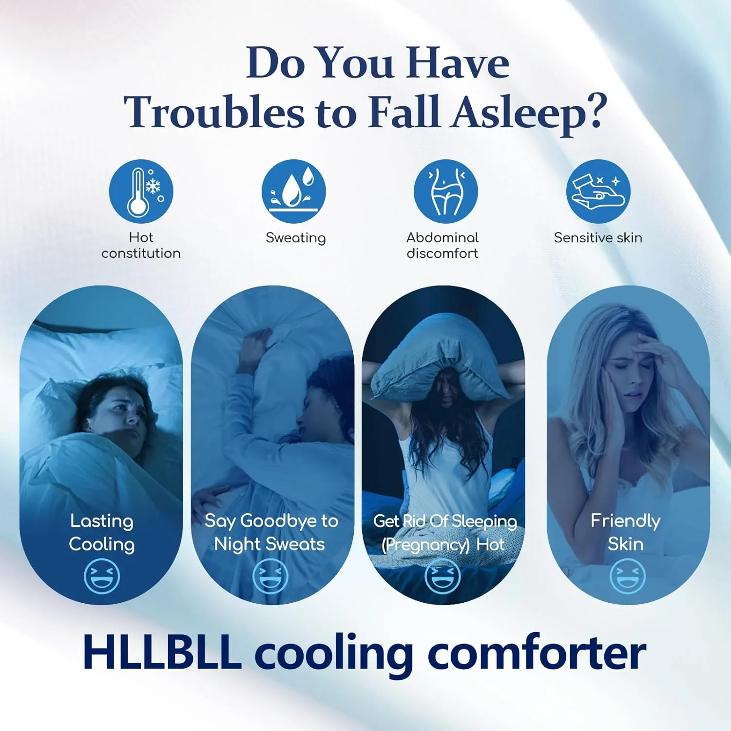 HLLBLL® Cooling Comforter, Ultra Cold Fiber Technology, All-Season Lightweight Blanket to Quickly Cool Down,Deep Sleep Throughout The Night (Aqua Blue, Full/Queen (90"x90"))
