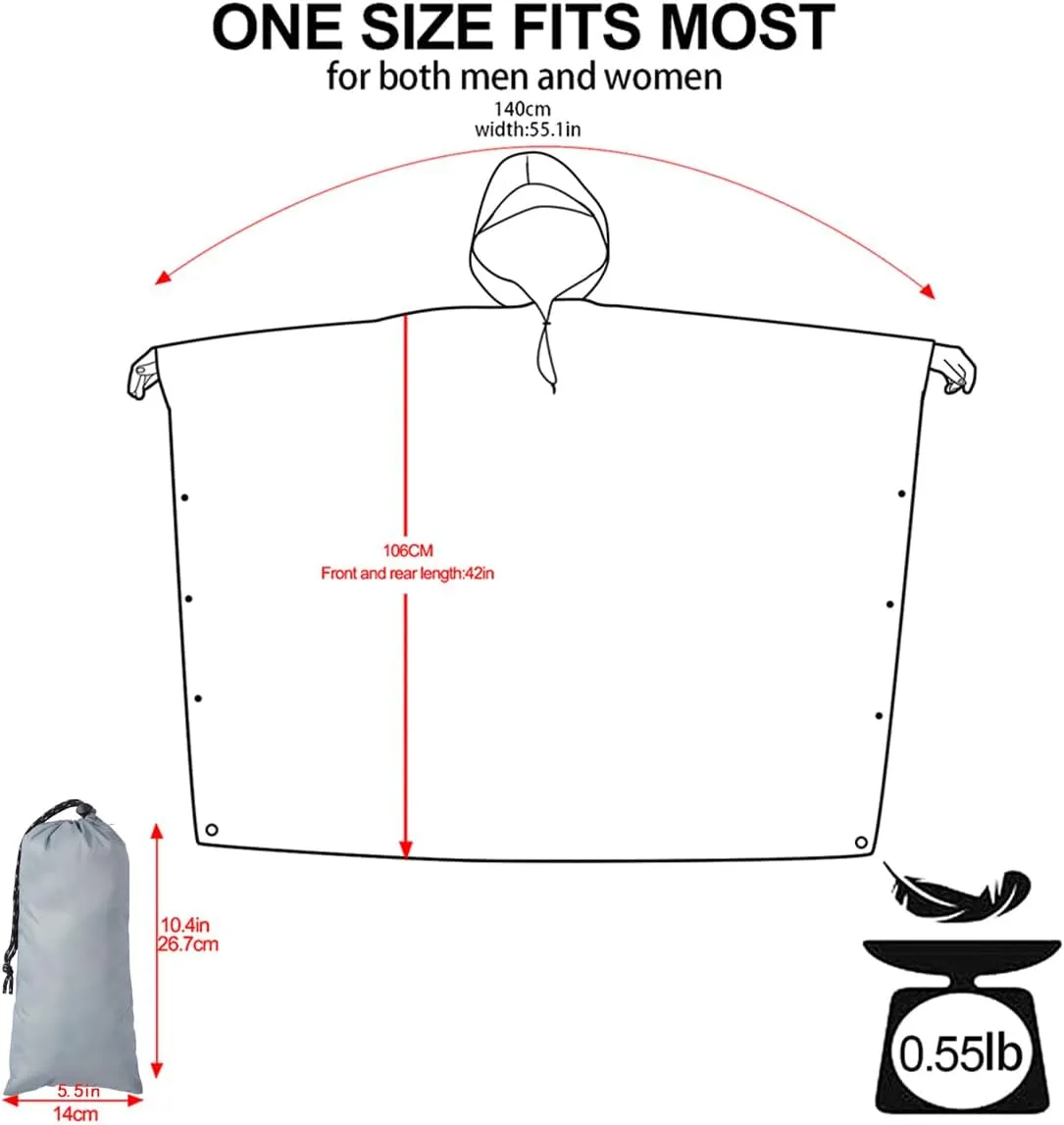 Hooded Rain Poncho for Adult, Waterproof Lightweight Raincoat for Hiking Camping
