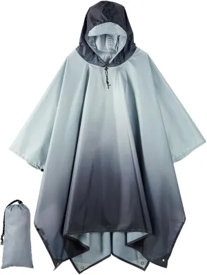 Hooded Rain Poncho for Adult, Waterproof Lightweight Raincoat for Hiking Camping
