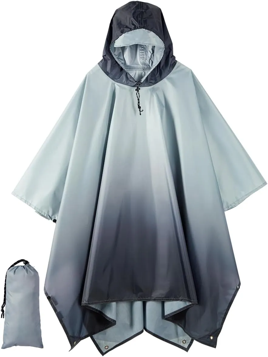 Hooded Rain Poncho for Adult, Waterproof Lightweight Raincoat for Hiking Camping