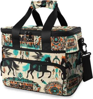Horse Indian Aztec Boho Cooler Bag Insulated Cooler Soft Sided Cooler 24 Can Portable Picnic Bag Large Leakproof Lunch Bag Box for Beach Grocery Camping Travel Car Men Women