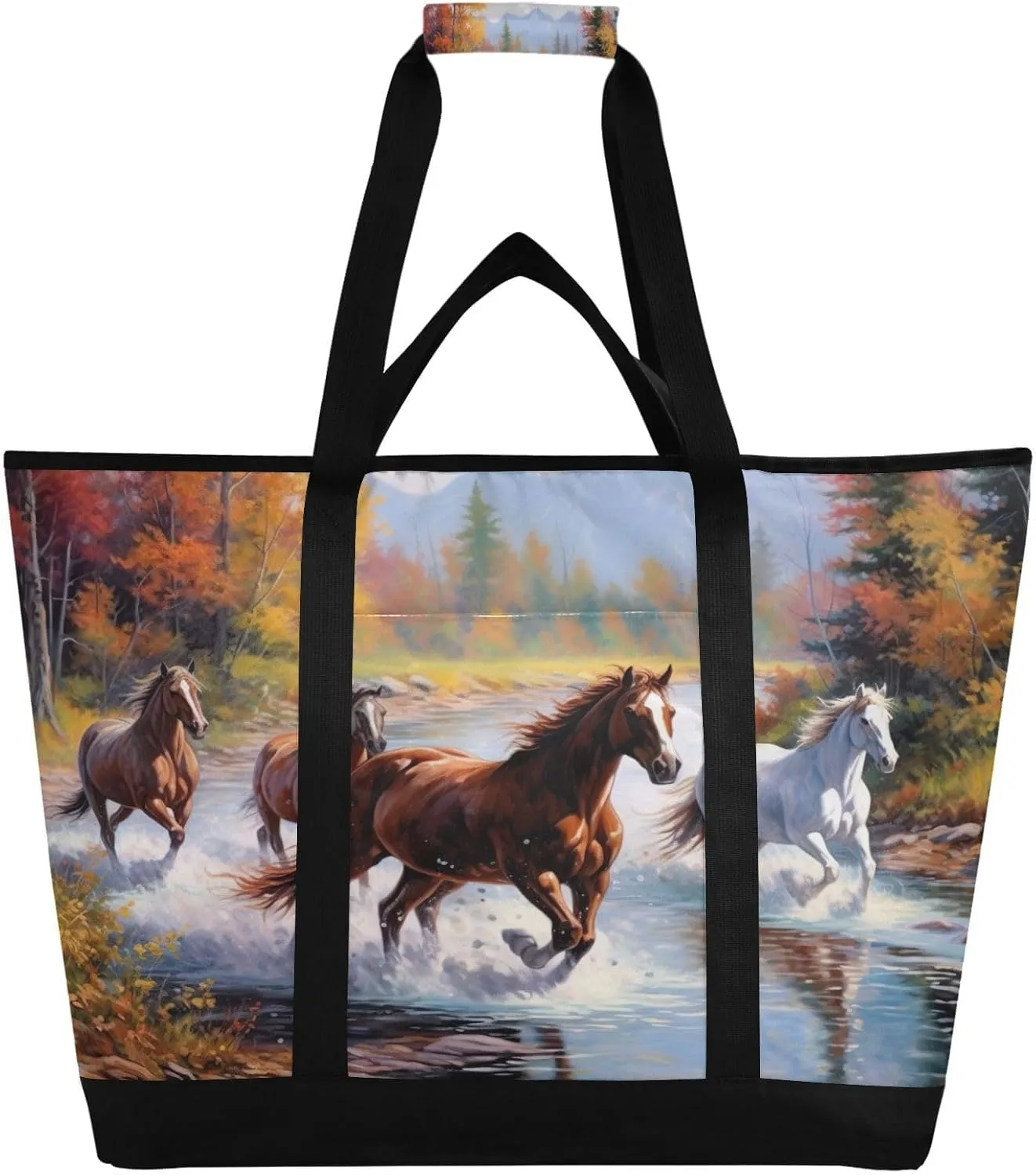 Horses Eunning Tream Reusable Insulated Lunchbox Cooler Bag, Leakproof Kitchen Grocery Bag Collapsible Portable Cooler Tote Bag for Picnic, Camping, Office, Travel