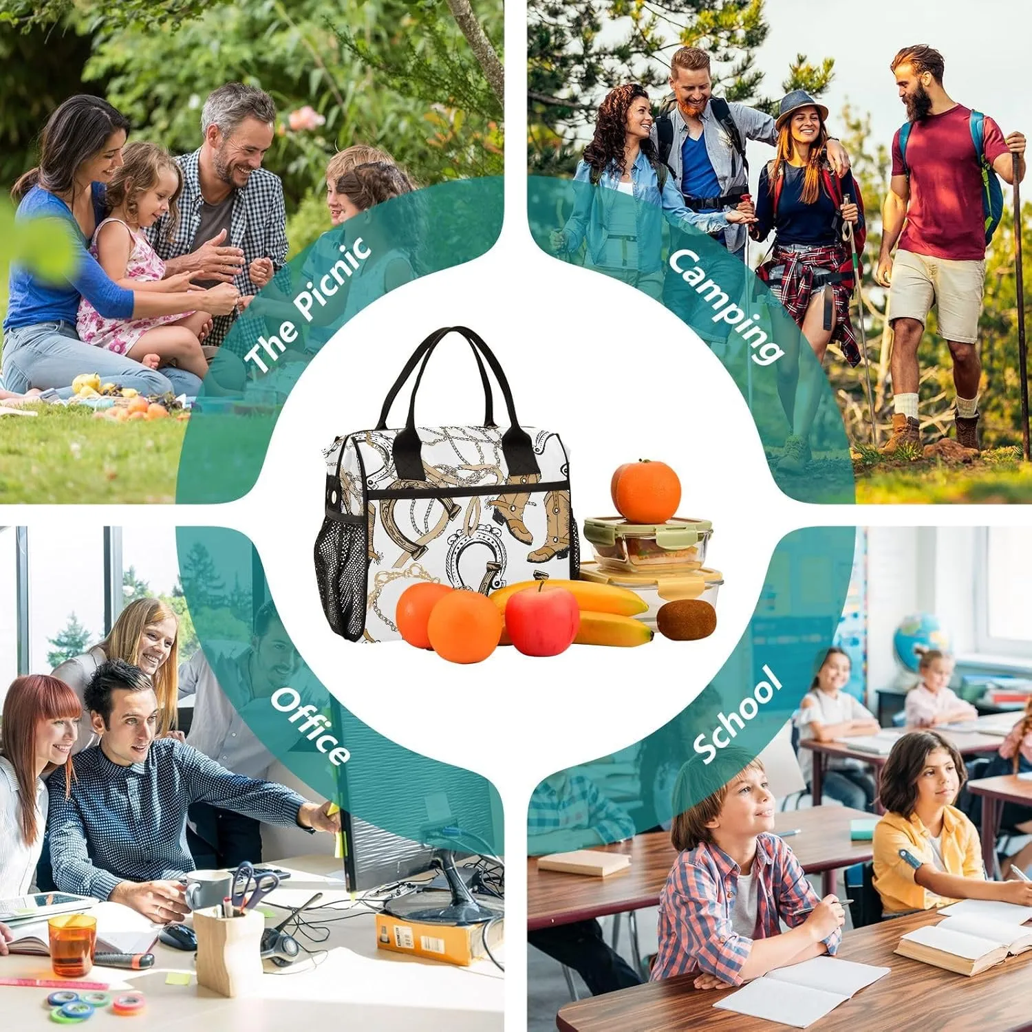 Horseshoe Chains Insulated Lunch Box Bag for Women Men Lunchbox Reusable Lunch Tote Bag Large Capacity with Adjustable Strap for Adult Work Travel, 9L