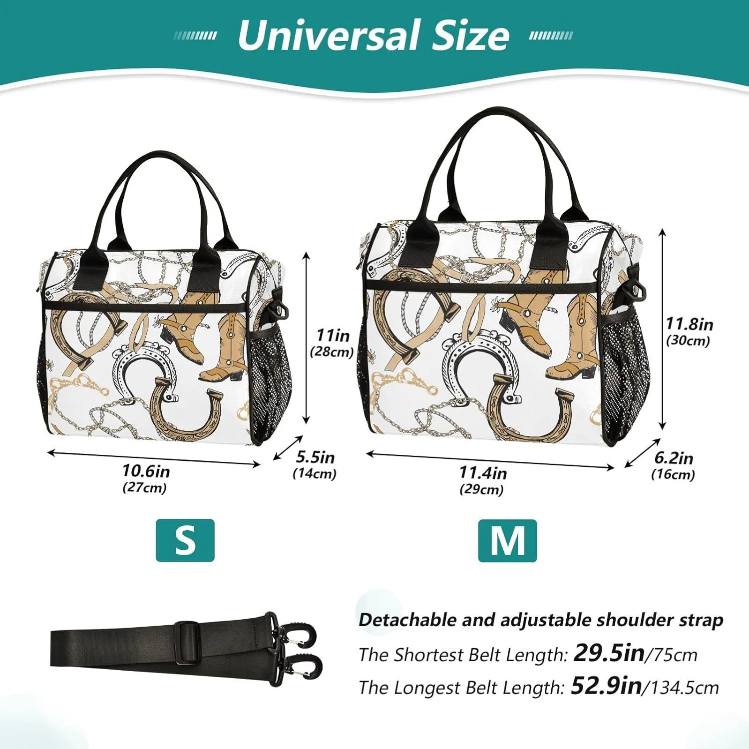 Horseshoe Chains Insulated Lunch Box Bag for Women Men Lunchbox Reusable Lunch Tote Bag Large Capacity with Adjustable Strap for Adult Work Travel, 9L
