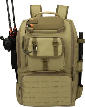 Hp hope Fishing Backpack with Rod Holders & Cooler, 40L Fishing Tackle Bag Fishing Tackle Storage Backpack Fishing Gear for Camping, Khaki