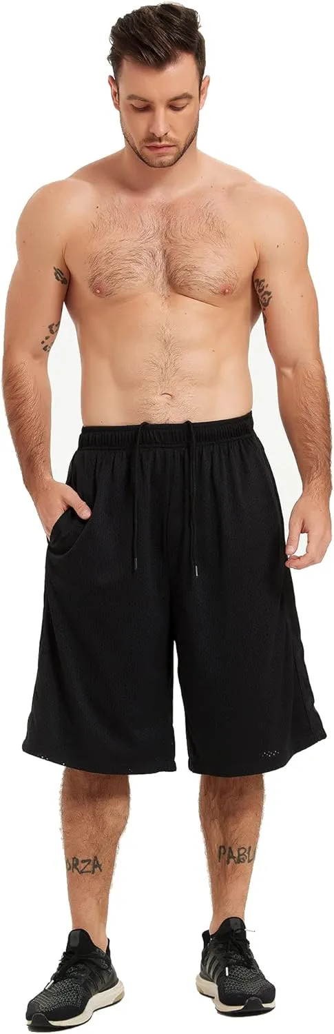 HQUEC Men's 12" Athletic Shorts Long Basketball Workout Shorts Below Knee Loose-Fit with Pockets
