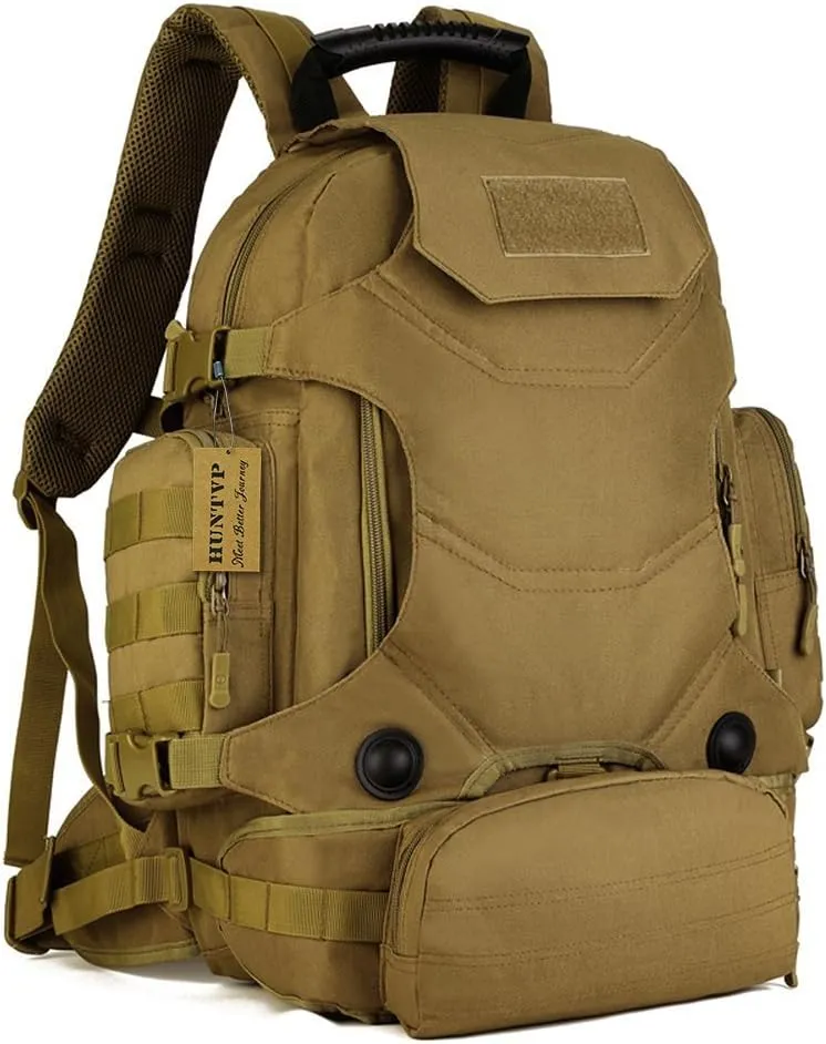 HUNTVP 40L Tactical Military MOLLE Backpack WR 3 Way Modular Pack with Patch