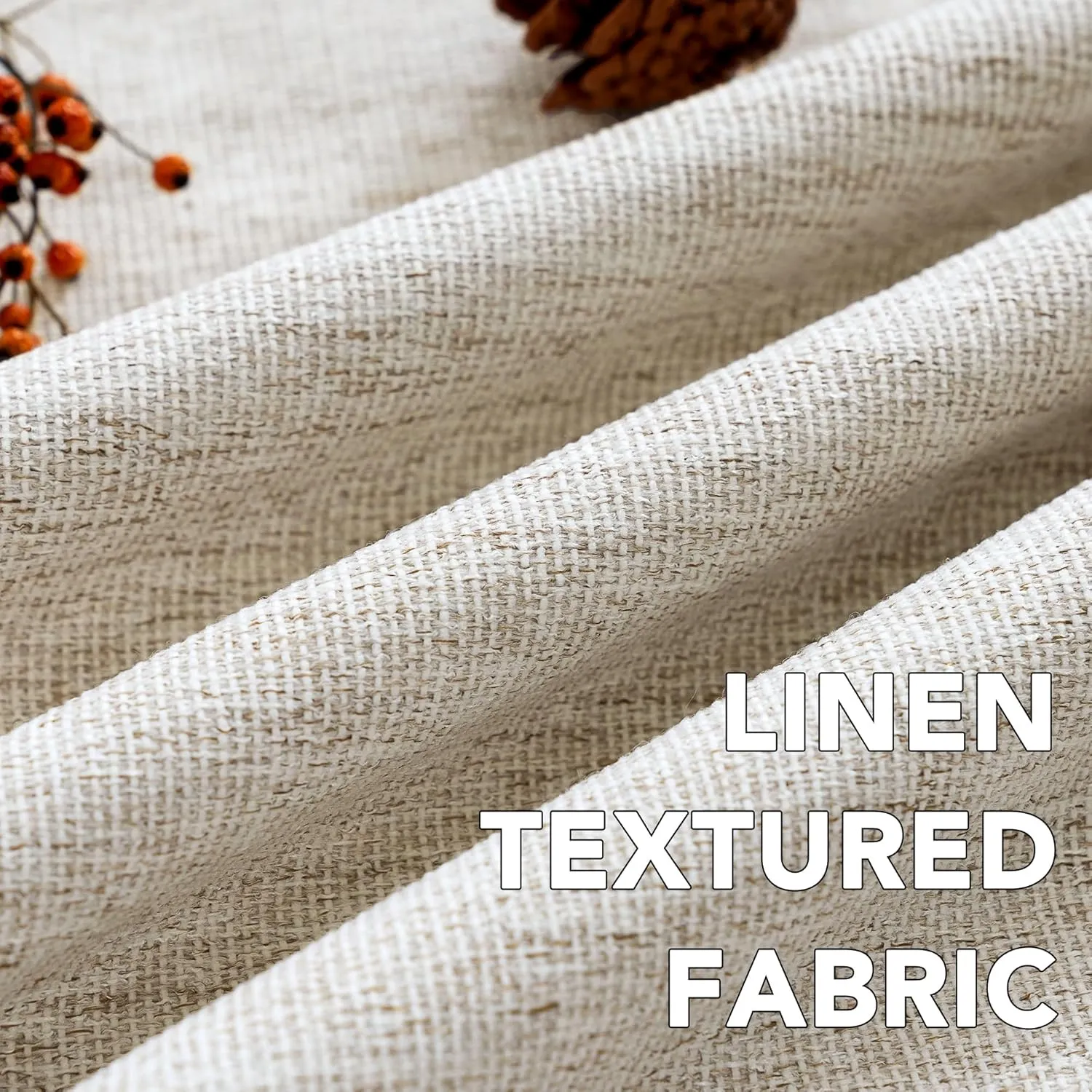 H.VERSAILTEX Pinch Pleated Full Blackout Curtains Linen Blended Chenille Blackout Curtains 84 inch Length 2 Panels Bedroom Thermal Insulated Farmhouse Neutral Track Drapes with Hooks, Heather Natural