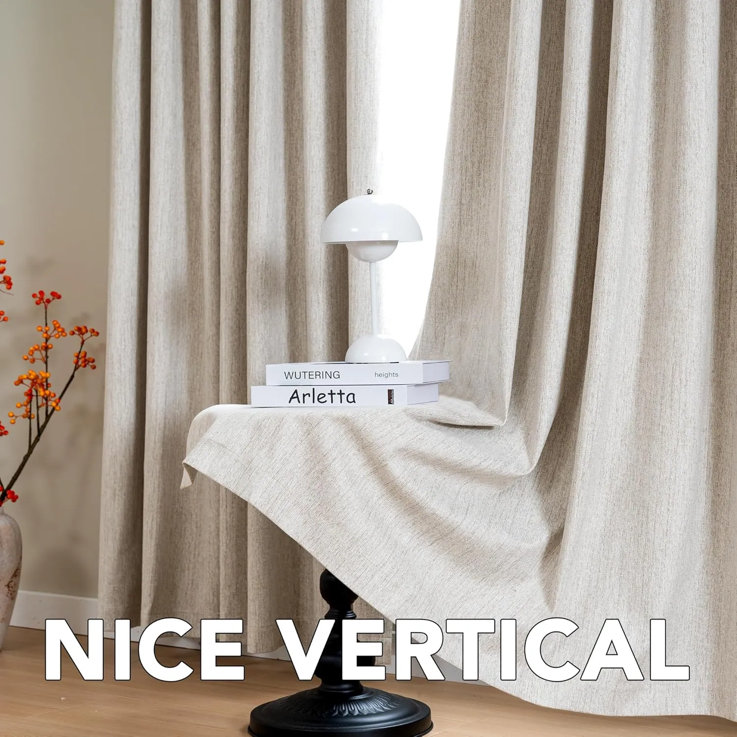 H.VERSAILTEX Pinch Pleated Full Blackout Curtains Linen Blended Chenille Blackout Curtains 84 inch Length 2 Panels Bedroom Thermal Insulated Farmhouse Neutral Track Drapes with Hooks, Heather Natural