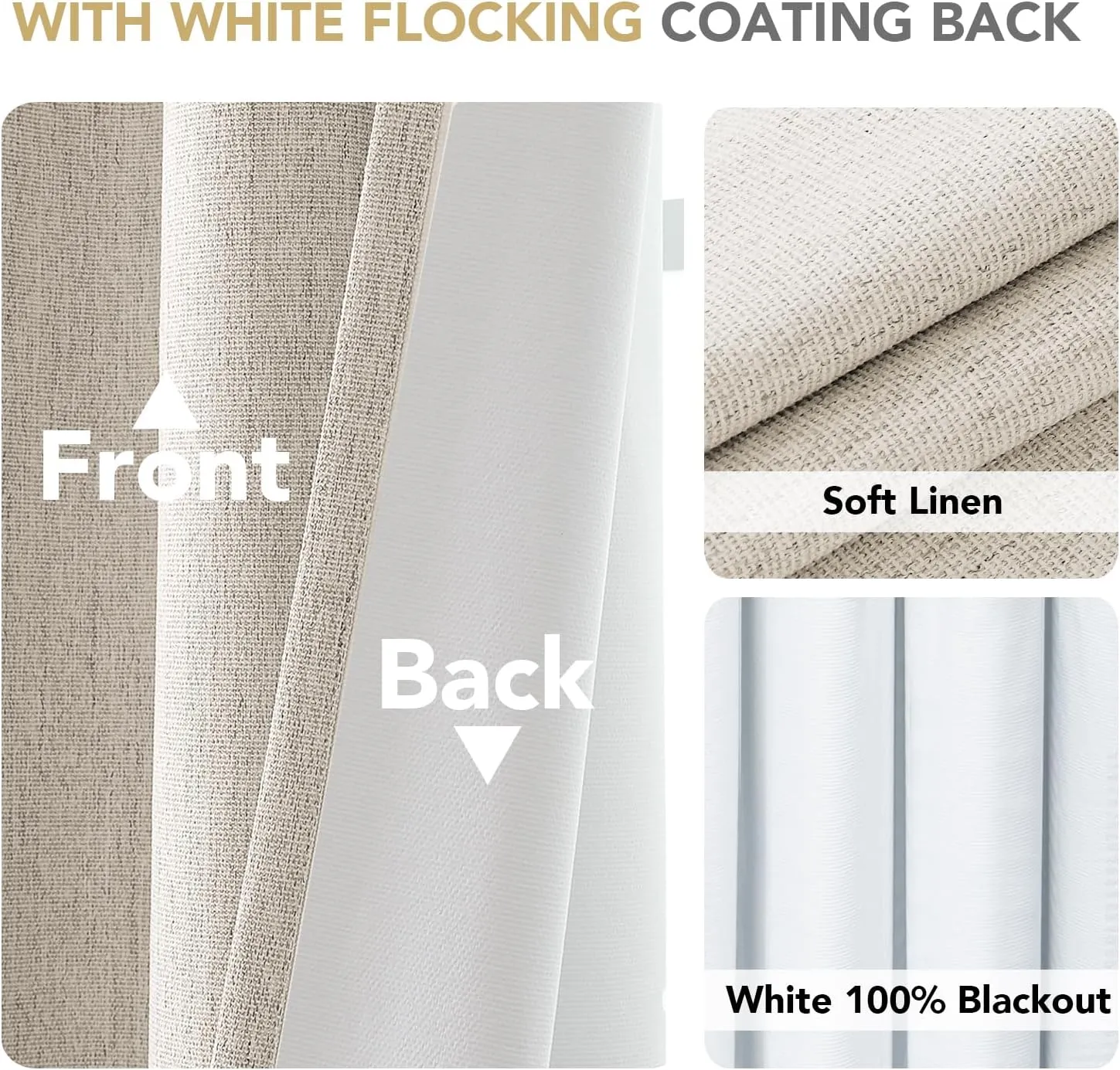 H.VERSAILTEX Pinch Pleated Full Blackout Curtains Linen Blended Chenille Blackout Curtains 84 inch Length 2 Panels Bedroom Thermal Insulated Farmhouse Neutral Track Drapes with Hooks, Heather Natural