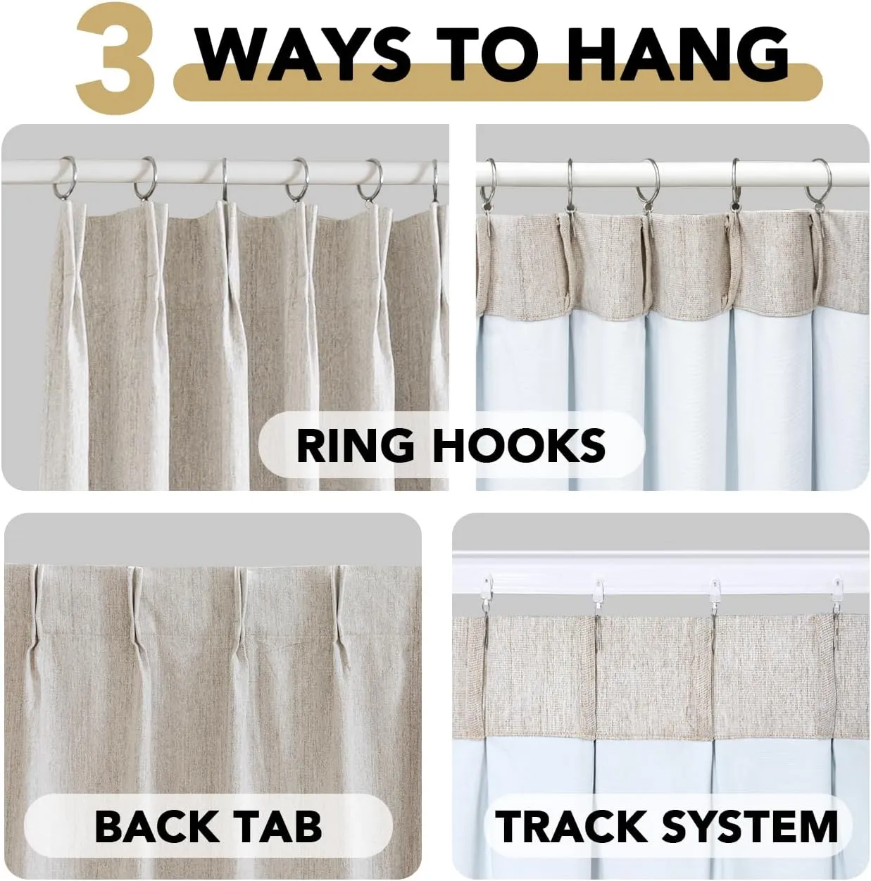 H.VERSAILTEX Pinch Pleated Full Blackout Curtains Linen Blended Chenille Blackout Curtains 84 inch Length 2 Panels Bedroom Thermal Insulated Farmhouse Neutral Track Drapes with Hooks, Heather Natural