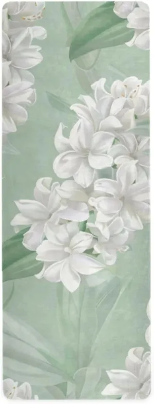 Hyacinth Flower Mild and Fresh Style White Light Green non toxic yoga mat chemical free for women printed, non slip, hot yoga towel with bags tapete para ejercicio 71x26 inches