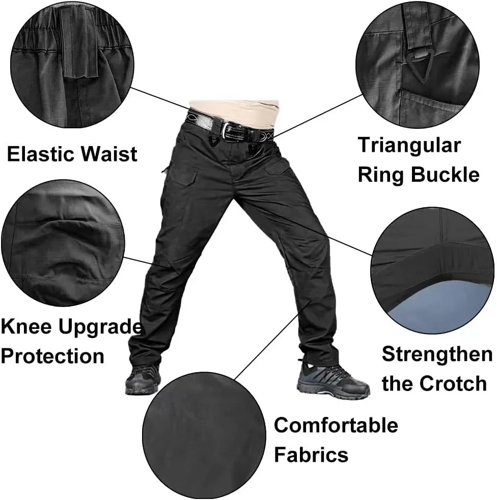 HYCOPROT Men's Hiking Pants Ripstop Water Repellent Lightweight Casual Cargo Pants Quick Dry Army 10 Pockets Work Trousers