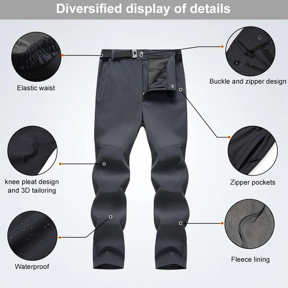 HYCOPROT Men's Snow Ski Pants Waterproof Fleece Lined Outdoor Hiking Pants with Belt