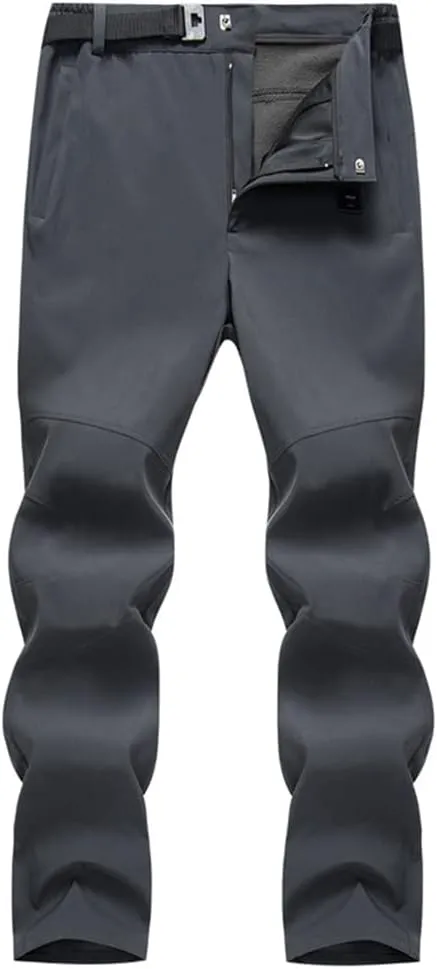 HYCOPROT Men's Snow Ski Pants Waterproof Fleece Lined Outdoor Hiking Pants with Belt