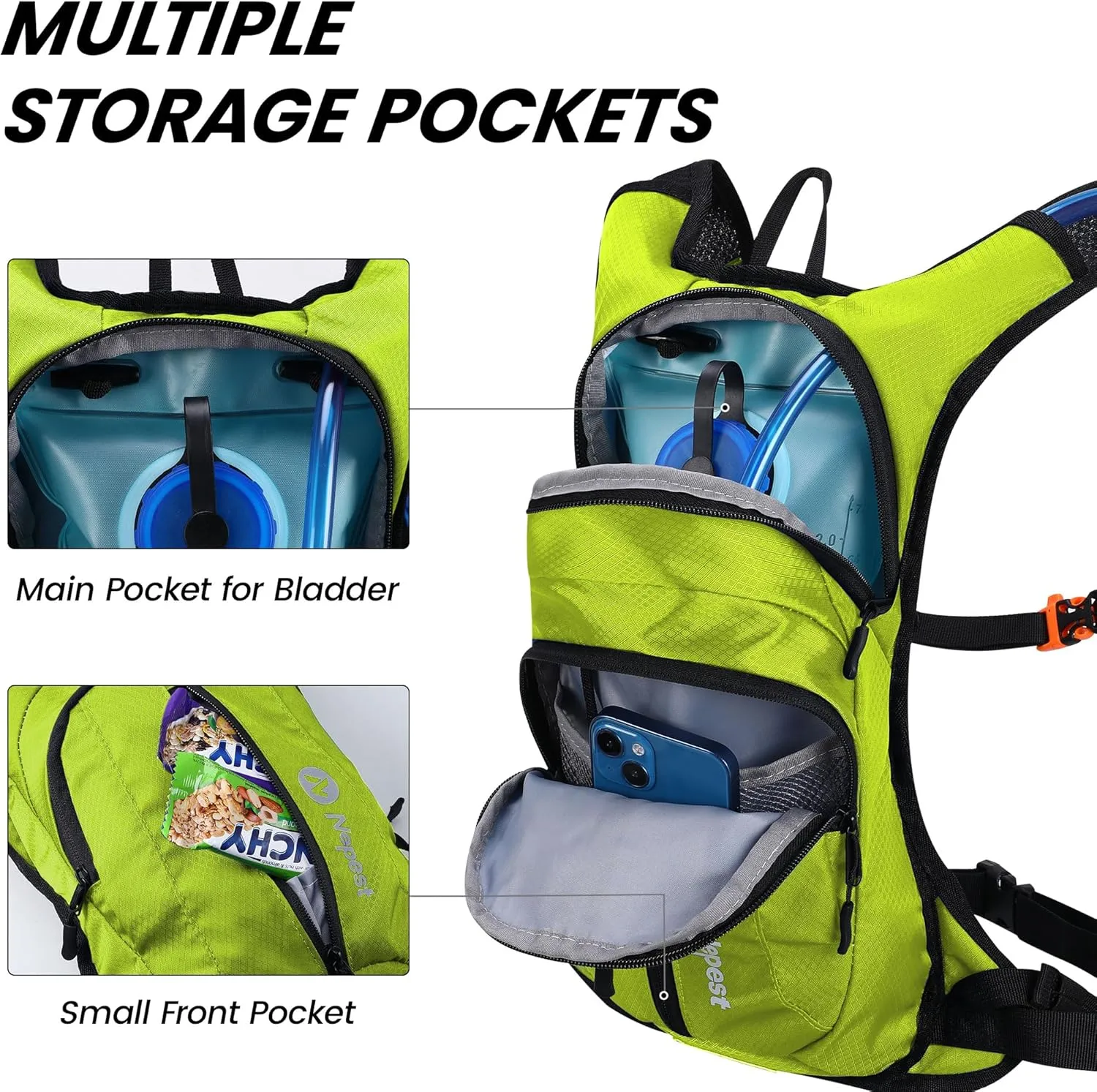Hydration Pack Backpack for Women & Men, Lightweight Water Backpack with 2L Water Bladder for Hiking Cycling Running Biking
