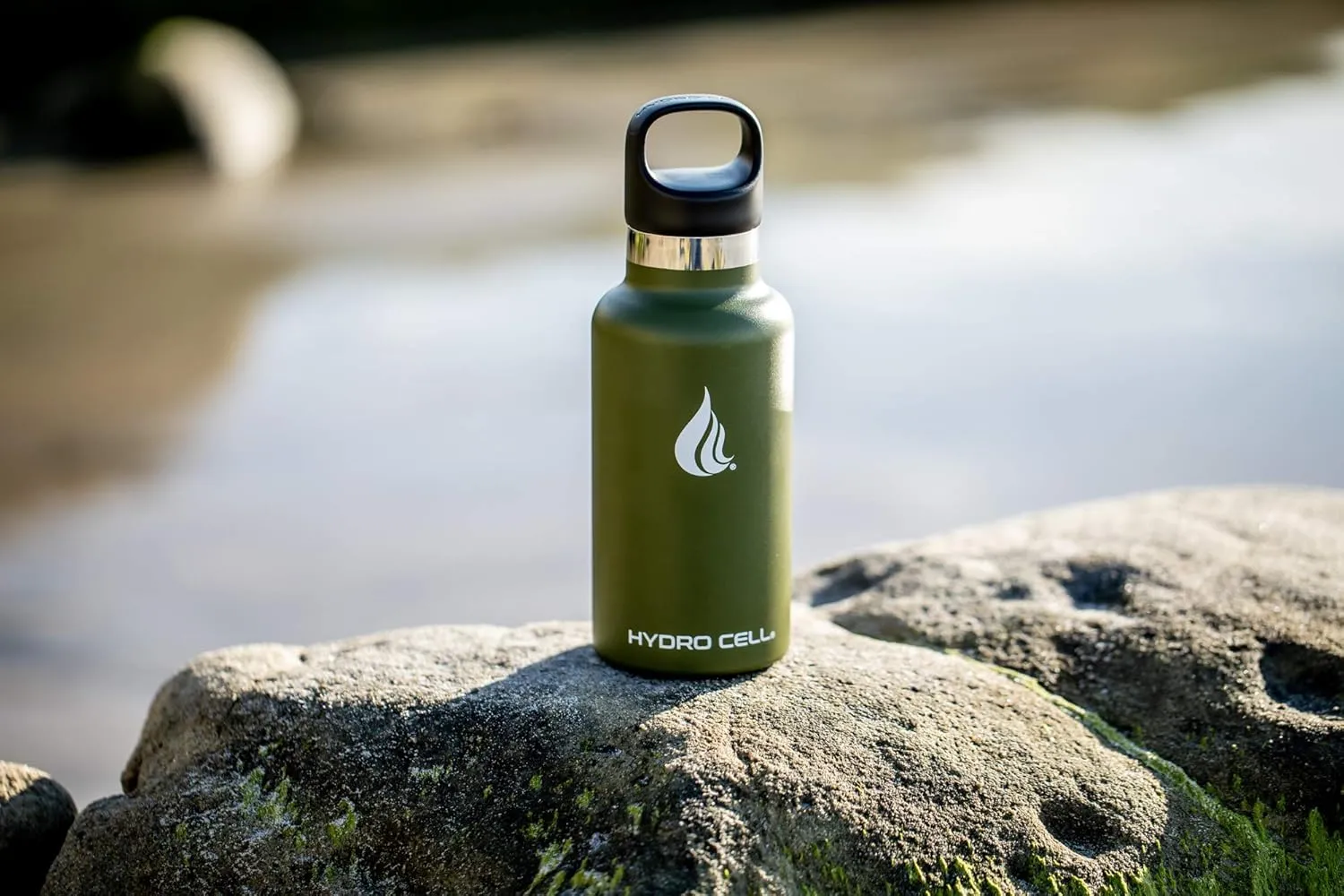 HYDRO CELL Stainless Steel Water Bottle with Straw & 2 Standard Mouth Lids (32oz 24oz 20oz 16oz) Keeps Liquids Hot or Cold w/Double Wall Vacuum Insulated Leak Proof Sport Design (Army 16oz)