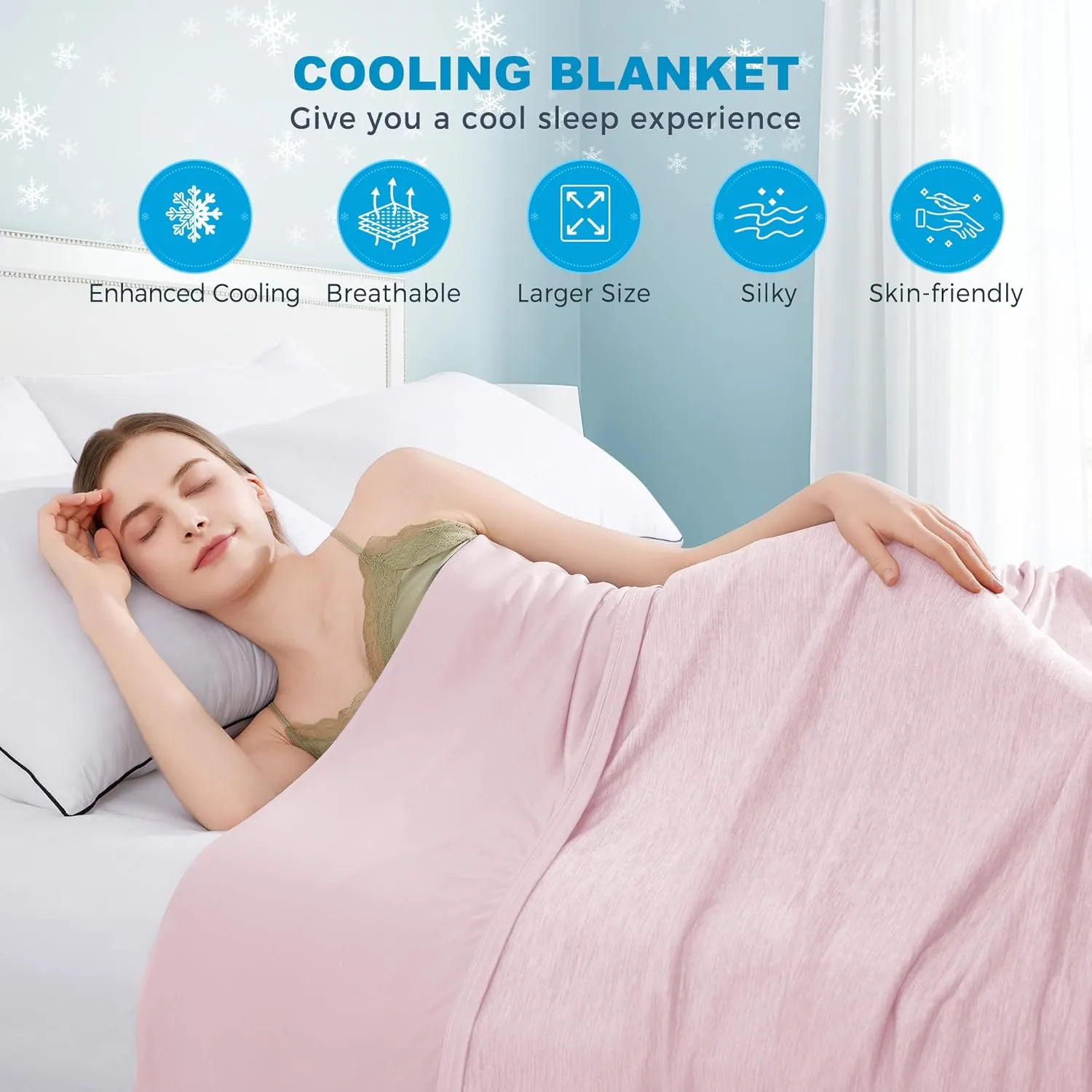 HYLEORY Cooling Blankets for Hot Sleepers, Cool Summer Blanket Keep Body Cool for Night Sweats Double Sided Lightweight Breathable Blanket for Bed Couch Sofa, Queen (90"x90"), Pink