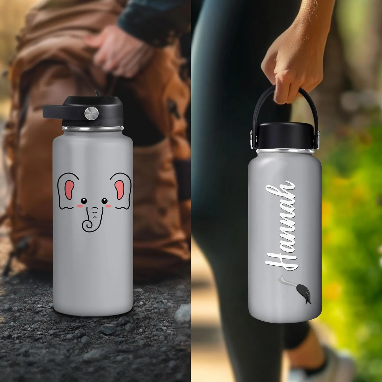Hyturtle Personalized Elephant Water Bottle - Insulated Stainless Steel Bottle with Leak-Proof Lid 18oz 32oz - Floral Gift for Elephant Lovers Women, Girls - Birthday & Christmas Gift