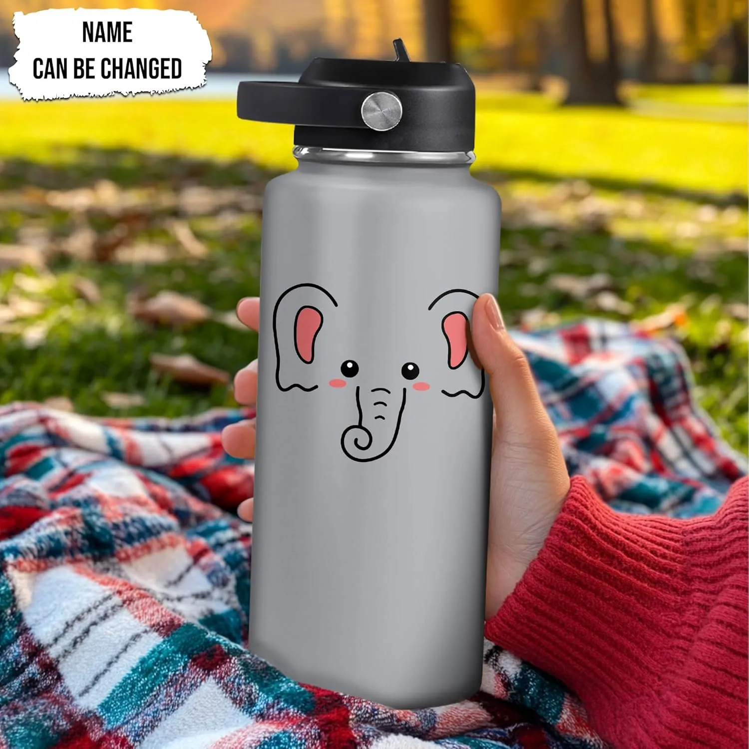 Hyturtle Personalized Elephant Water Bottle - Insulated Stainless Steel Bottle with Leak-Proof Lid 18oz 32oz - Floral Gift for Elephant Lovers Women, Girls - Birthday & Christmas Gift