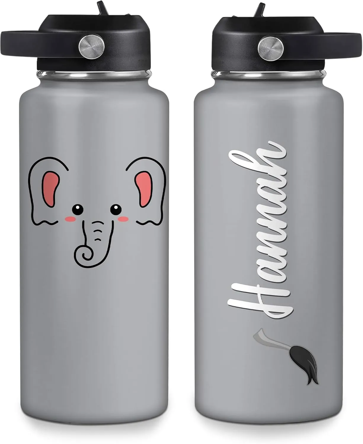 Hyturtle Personalized Elephant Water Bottle - Insulated Stainless Steel Bottle with Leak-Proof Lid 18oz 32oz - Floral Gift for Elephant Lovers Women, Girls - Birthday & Christmas Gift