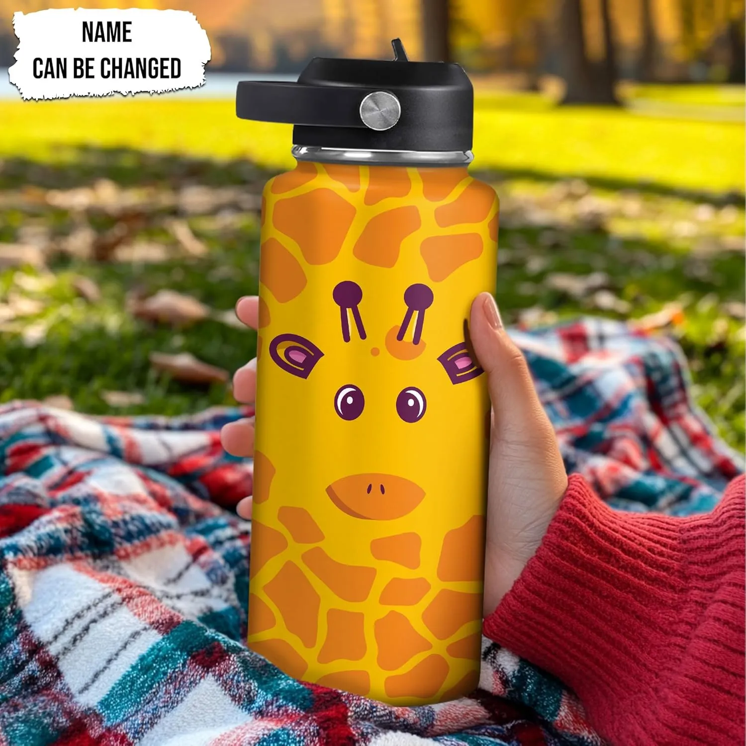Hyturtle Personalized Giraffe Water Bottle - Custom Name Insulated Stainless Steel Bottle with Leak-Proof Lid 18oz 32oz - Animal Lover Gift for Women Girls Giraffe Lovers - Birthday & Christmas Gift