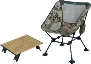 iClimb 1 Anti-Sinking Large Feet Chair and 1 Mini Folding Table Bundle, Ultralight Compact for Single Adult Outdoor Backpacking Camping Hiking Beach Concert