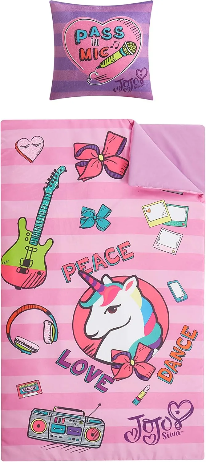 Idea Nuova JoJo Siwa 3 Piece Set with Sleeping Bag, Dec Pillow and Collapsible Storage Cube, Ages 3 ,Kids